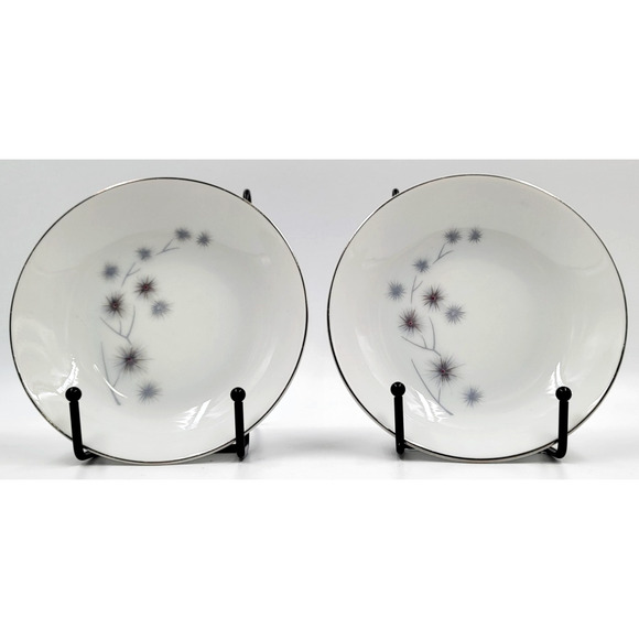 Creative Platinum Star Burst Fruit Dessert Bowl 5 1/2" Silver Trim Set of 2 - Picture 2 of 6